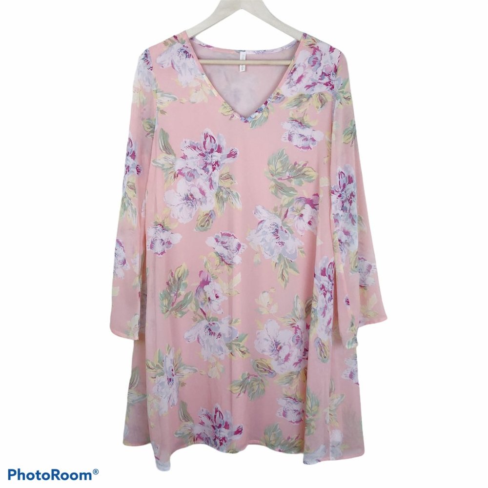 Pink Blush Maternity Floral V-Neck Dress Sheer S